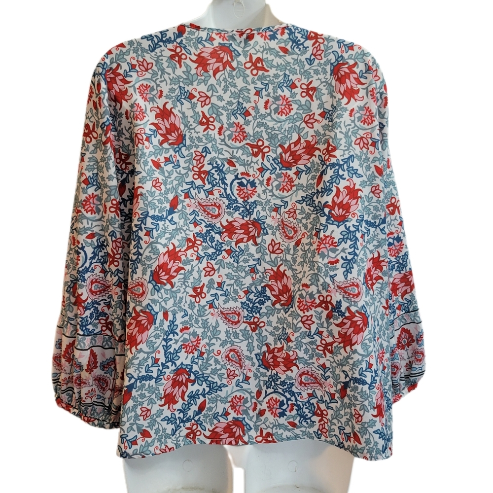 Floryday Floral Long Sleeve Vneck Double Tassle Tie Neck Blouse Size XL - Picture 3 of 5